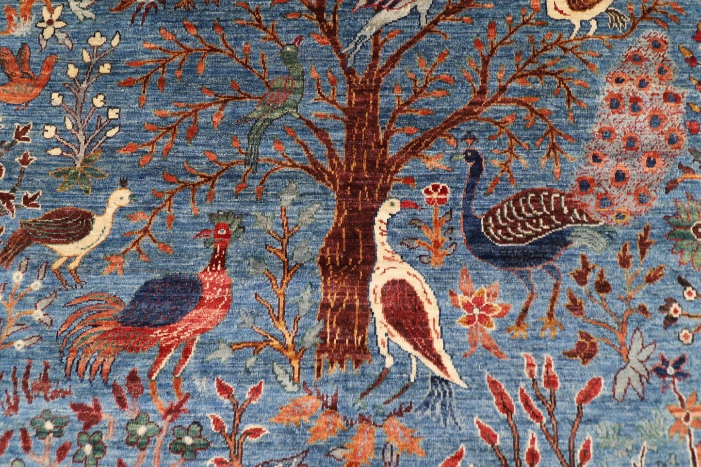 180 x 275 cm | Birds Blue Afghan Tribal Hand Knotted Veg Dye Wool carpet