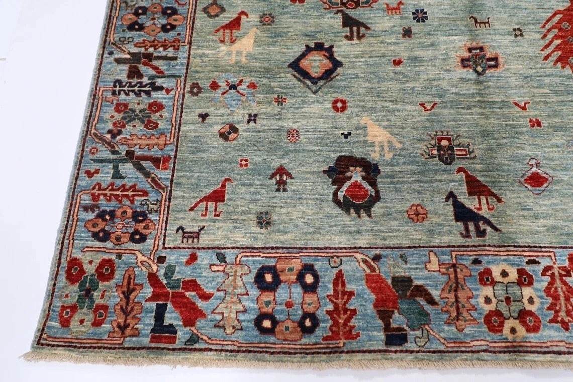 183 x 263 cm | Gabbeh Animal Blue Afghan Tribal Hand Knotted Veg Dye Wool Carpet