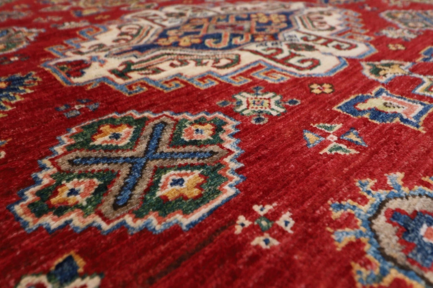150 x 224 cm | Kazak Afghan Tribal Hand Knotted Veg Dye Wool Carpet