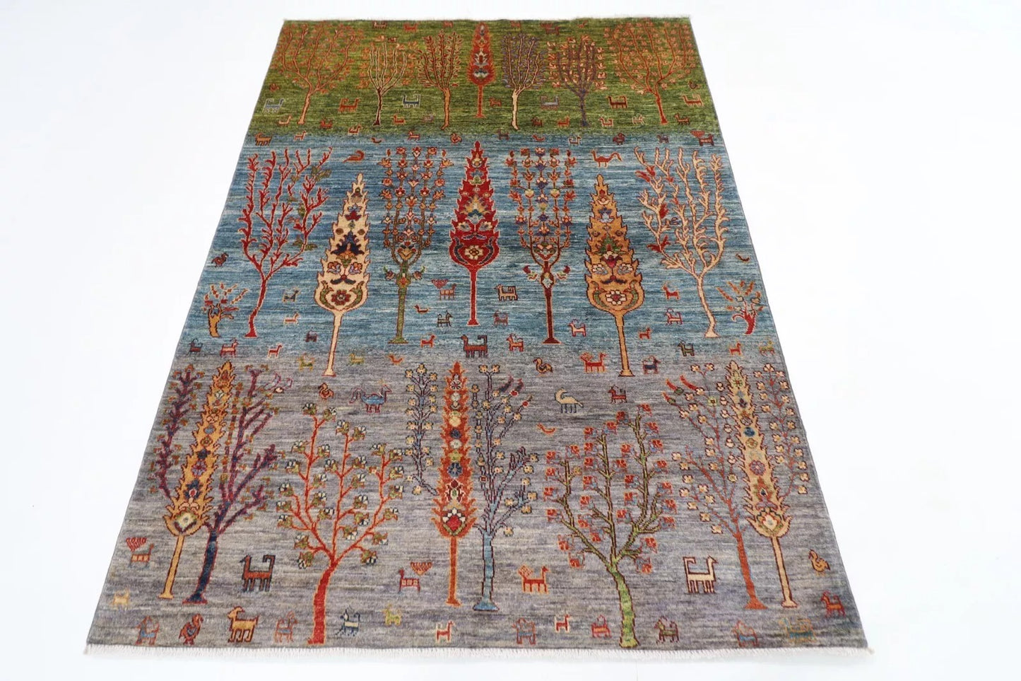 153 x 203 cm | Trees Afghan Tribal Hand Knotted Veg Dye Wool carpet