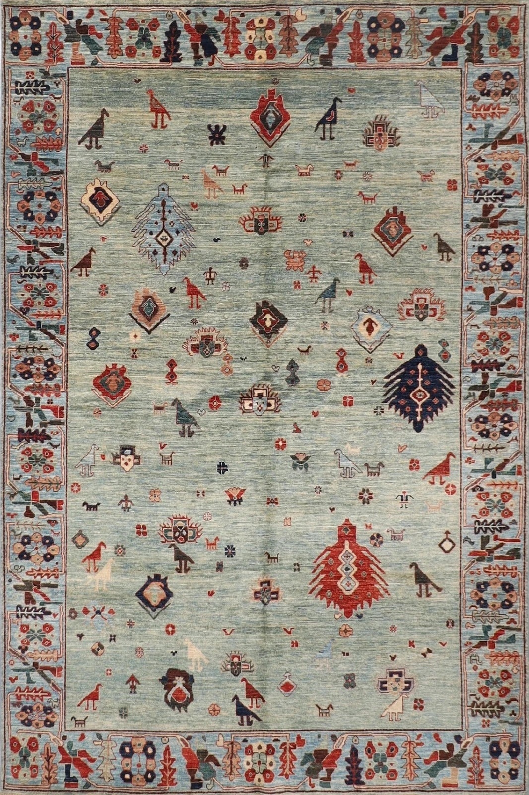 183 x 263 cm | Gabbeh Animal Blue Afghan Tribal Hand Knotted Veg Dye Wool Carpet