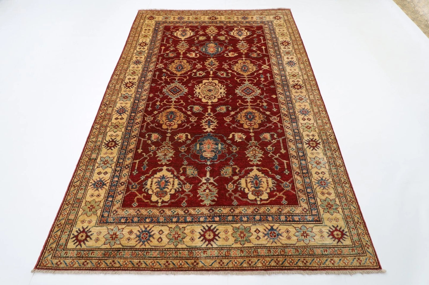 178 x 260 cm | Kazak Red Afghan Tribal Hand Knotted Veg Dye Wool Carpet
