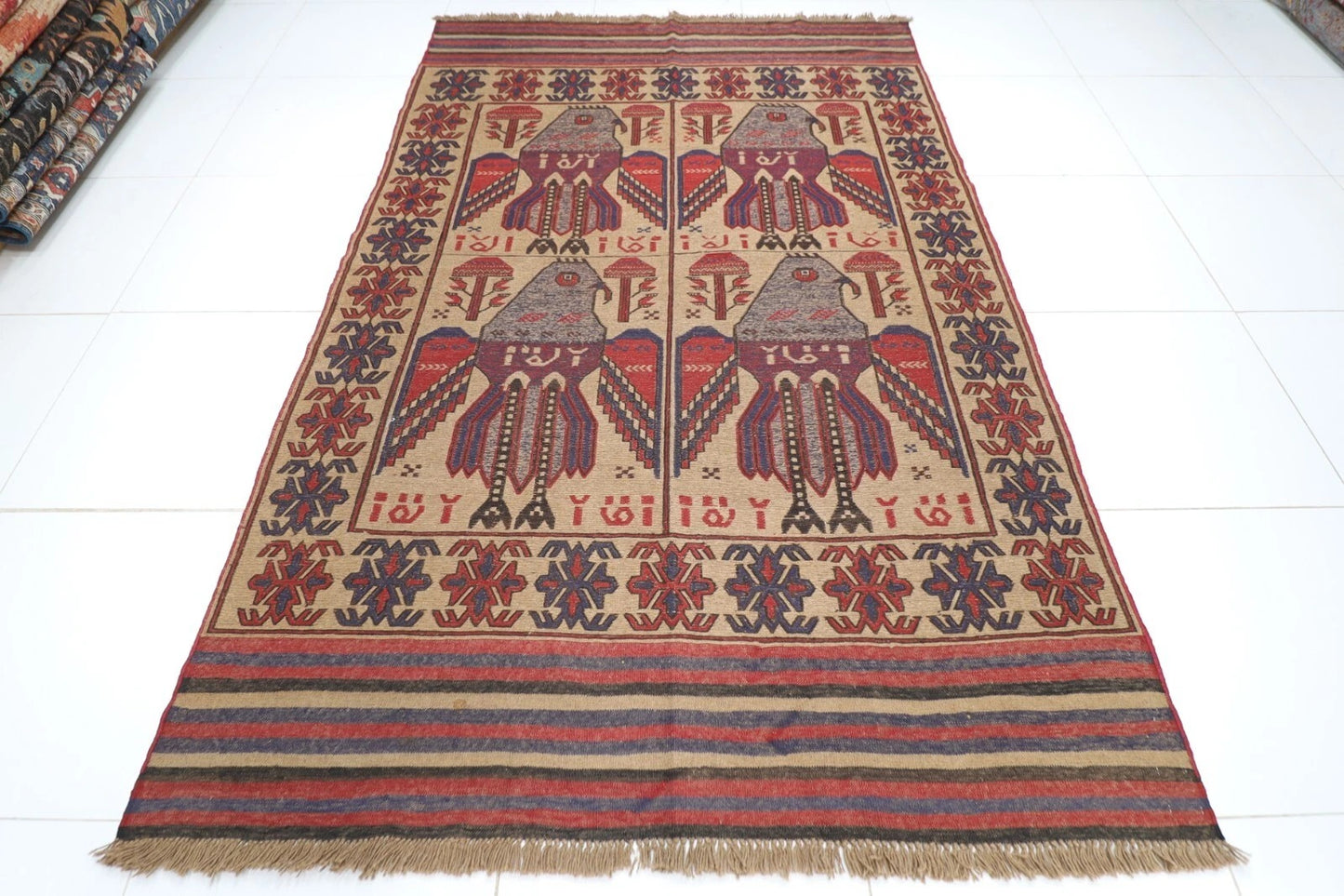 187 x 284 cm | Barjesta Flat Weaved Afghan Tribal Hand Knotted Wool Carpet kilim