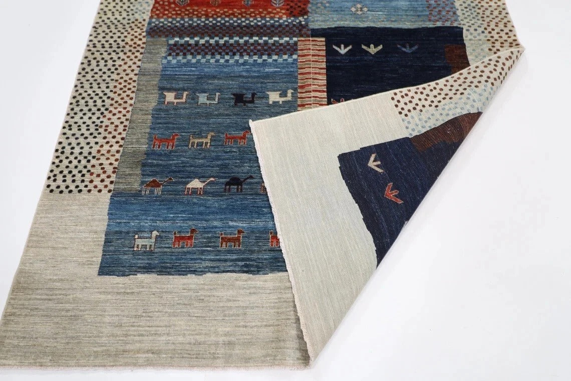191 x 266 cm | Landscape Gabbeh Afghan Tribal Hand Knotted Veg Dye Wool Carpet