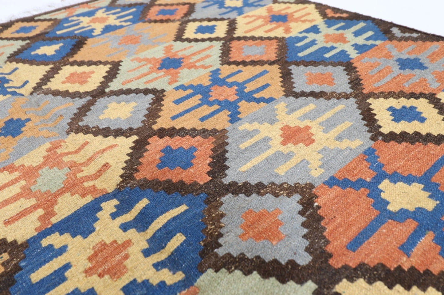 152 x 205 cm | Flat Weave Afghan Tribal Hand Knotted Veg Dye Wool Kilim