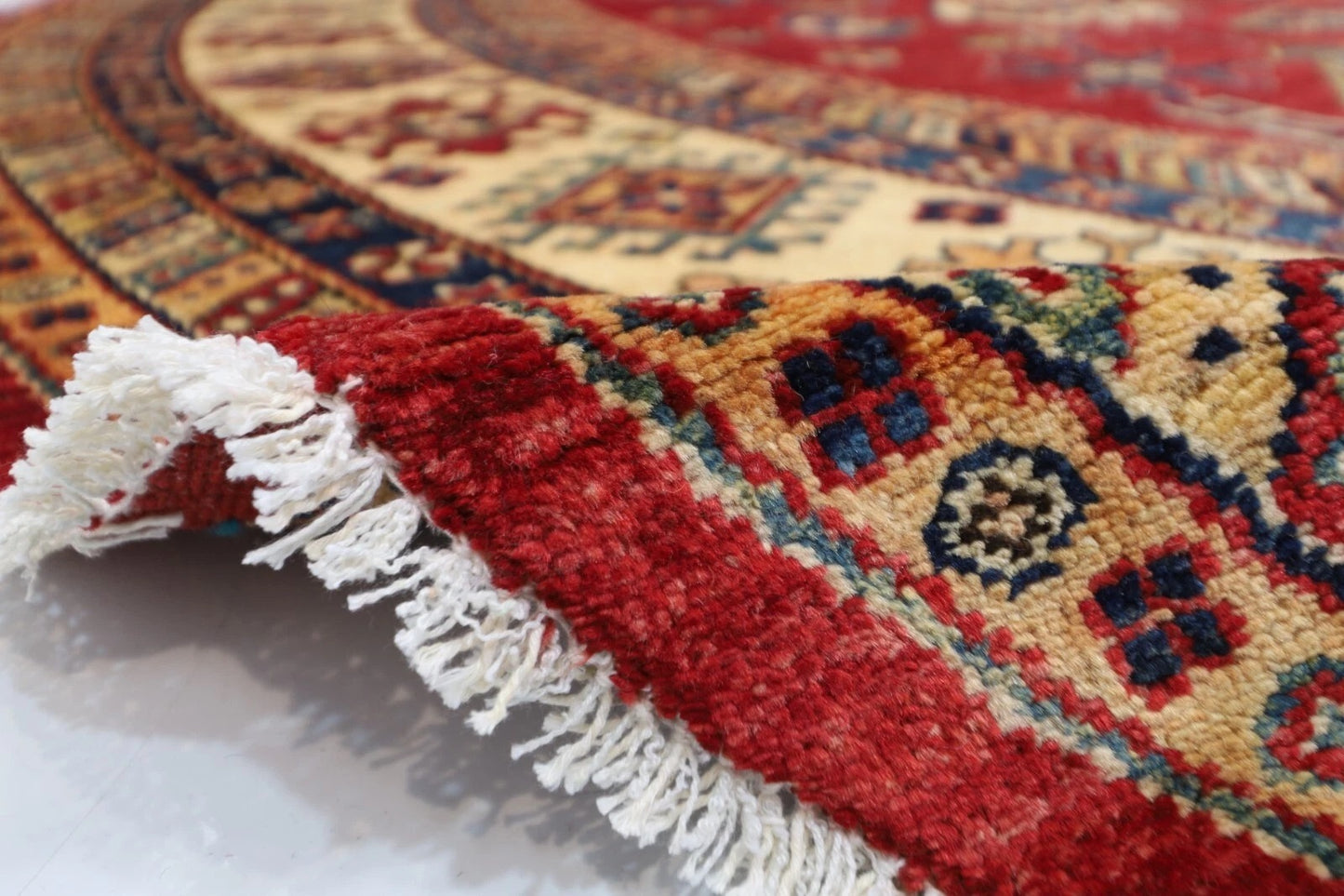 304 x 312 cm | Kazak Afghan Tribal Hand Knotted Wool Round Carpet