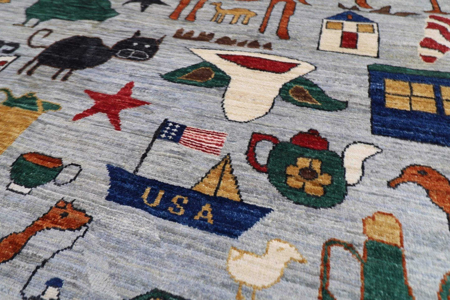 185 x 274 cm | Landscape Gabbeh Afghan Tribal Hand Knotted Veg Dye Wool Carpet