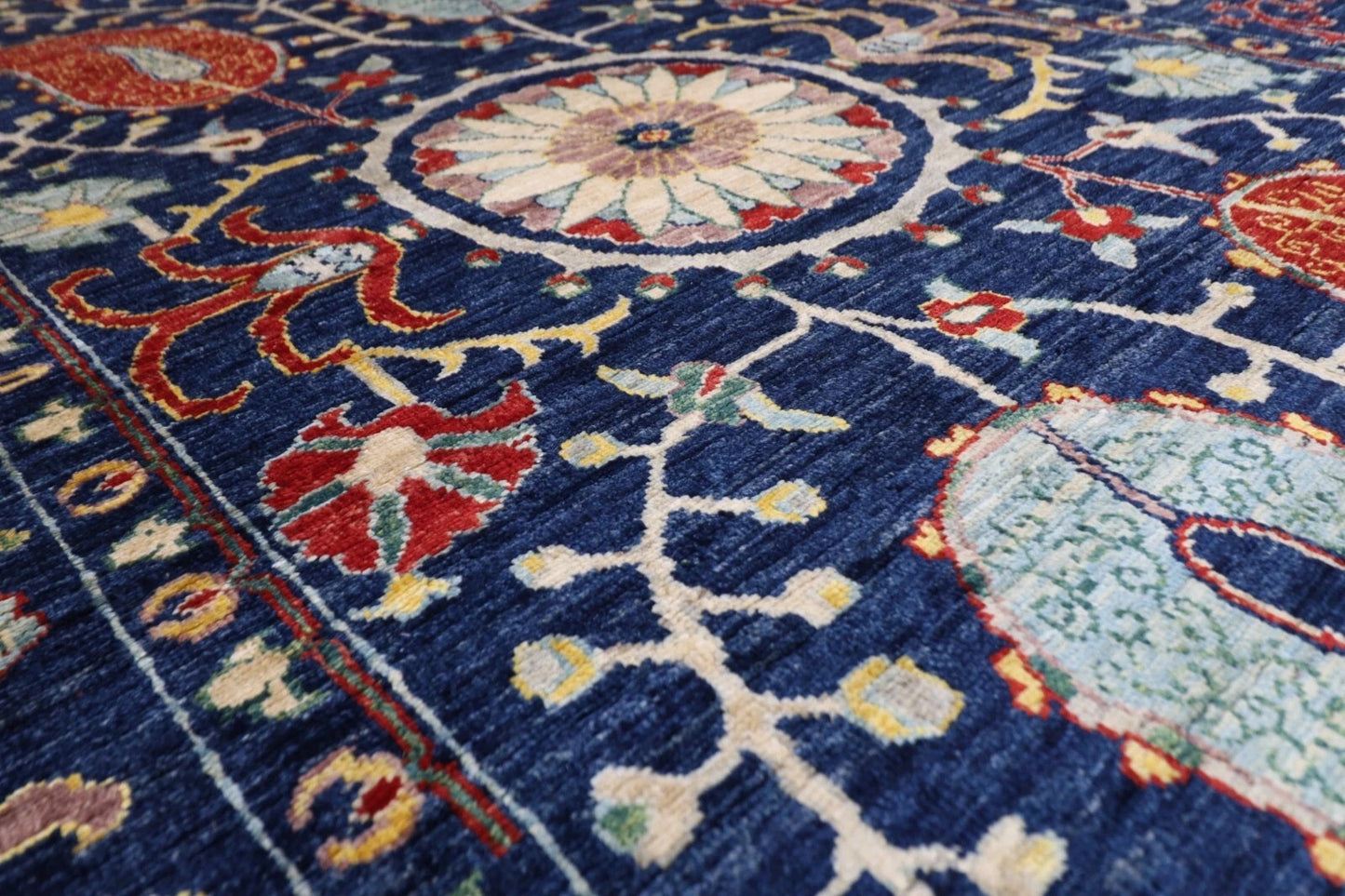 184 x 281 cm | Suzani Blue Afghan Tribal Hand Knotted Veg Dye Wool carpet
