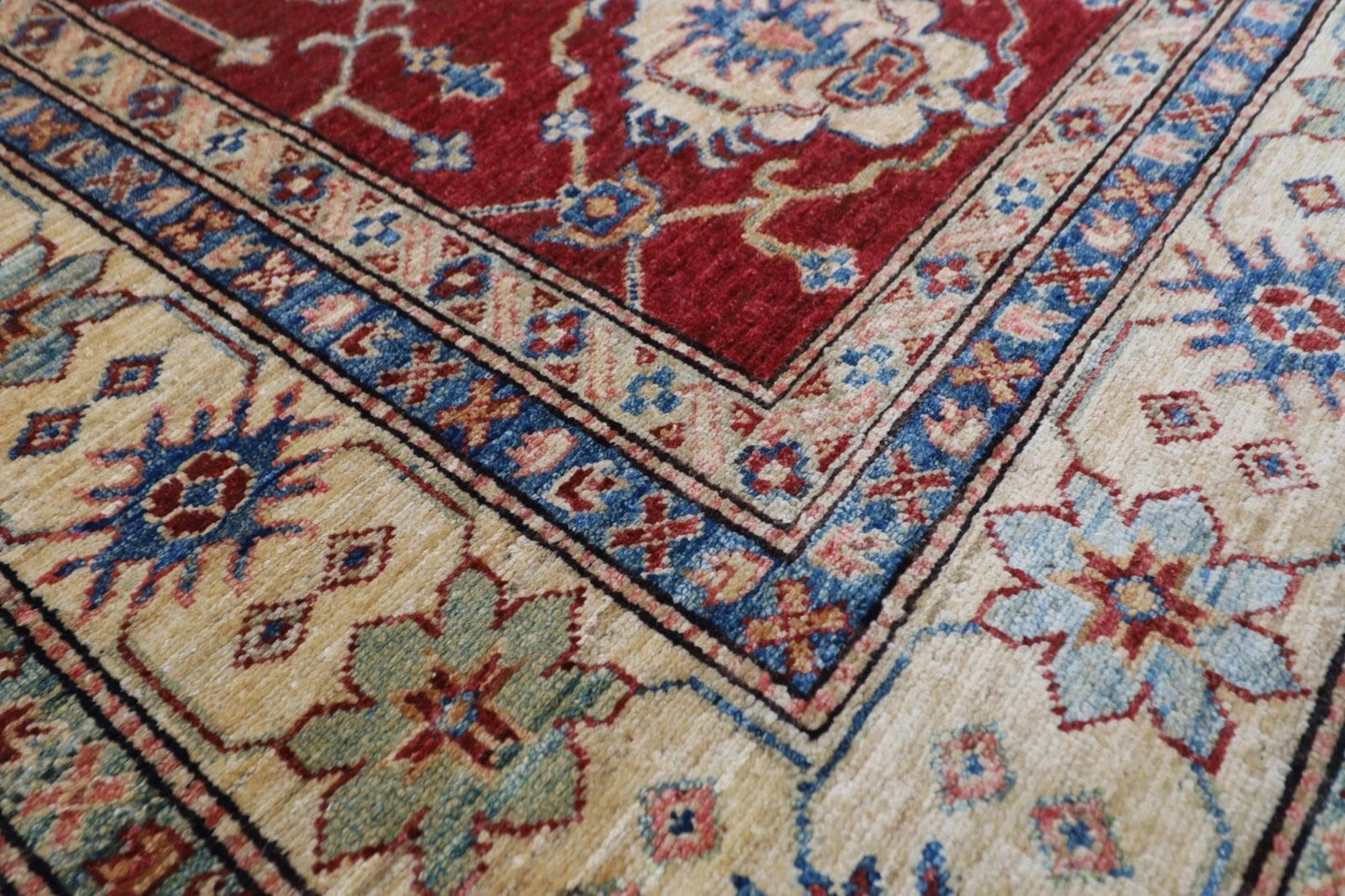 178 x 260 cm | Kazak Red Afghan Tribal Hand Knotted Veg Dye Wool Carpet