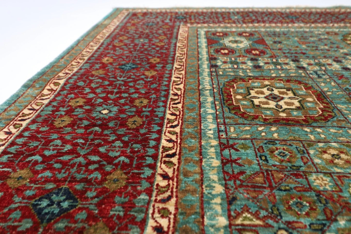 179 x 241 cm | Mamluk Afghan Tribal Hand Knotted Veg Dye Wool Carpet