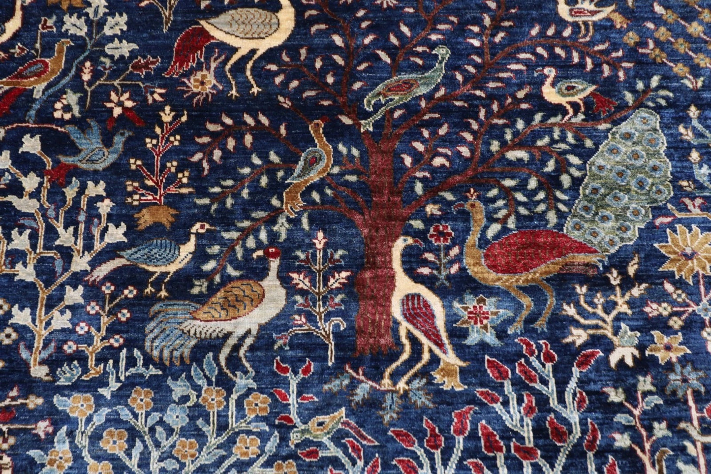 275 x 355 cm | Birds Navy Afghan Tribal Hand Knotted Carpet