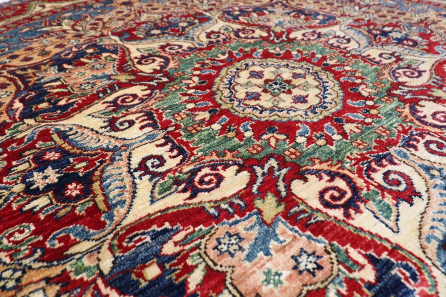 189 x 189 cm | Kazak Afghan Tribal Hand Knotted Wool Round Carpet