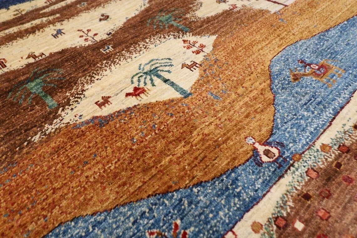 180 x 266 cm | Landscape Gabbeh Afghan Tribal Hand Knotted Veg Dye Wool Carpet