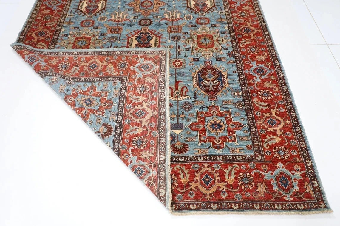 192 x 267 cm | Waziri Blue Afghan Tribal Hand Knotted Veg Dye Wool Carpet