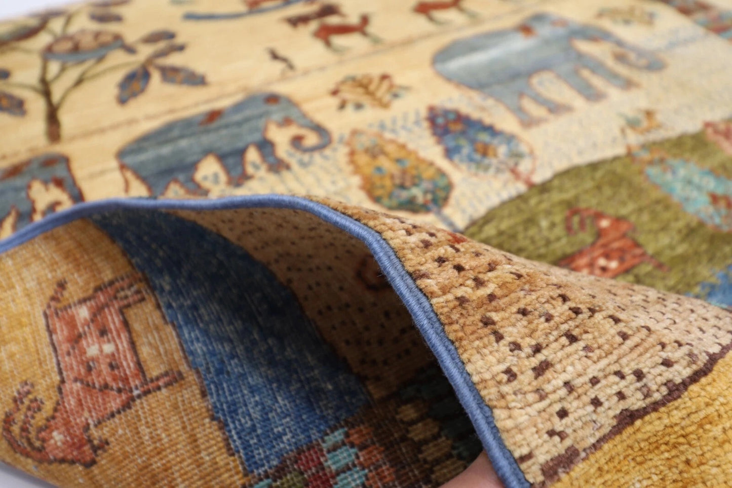 195 x 195 cm | Animal Afghan Tribal Hand Knotted Wool Carpet