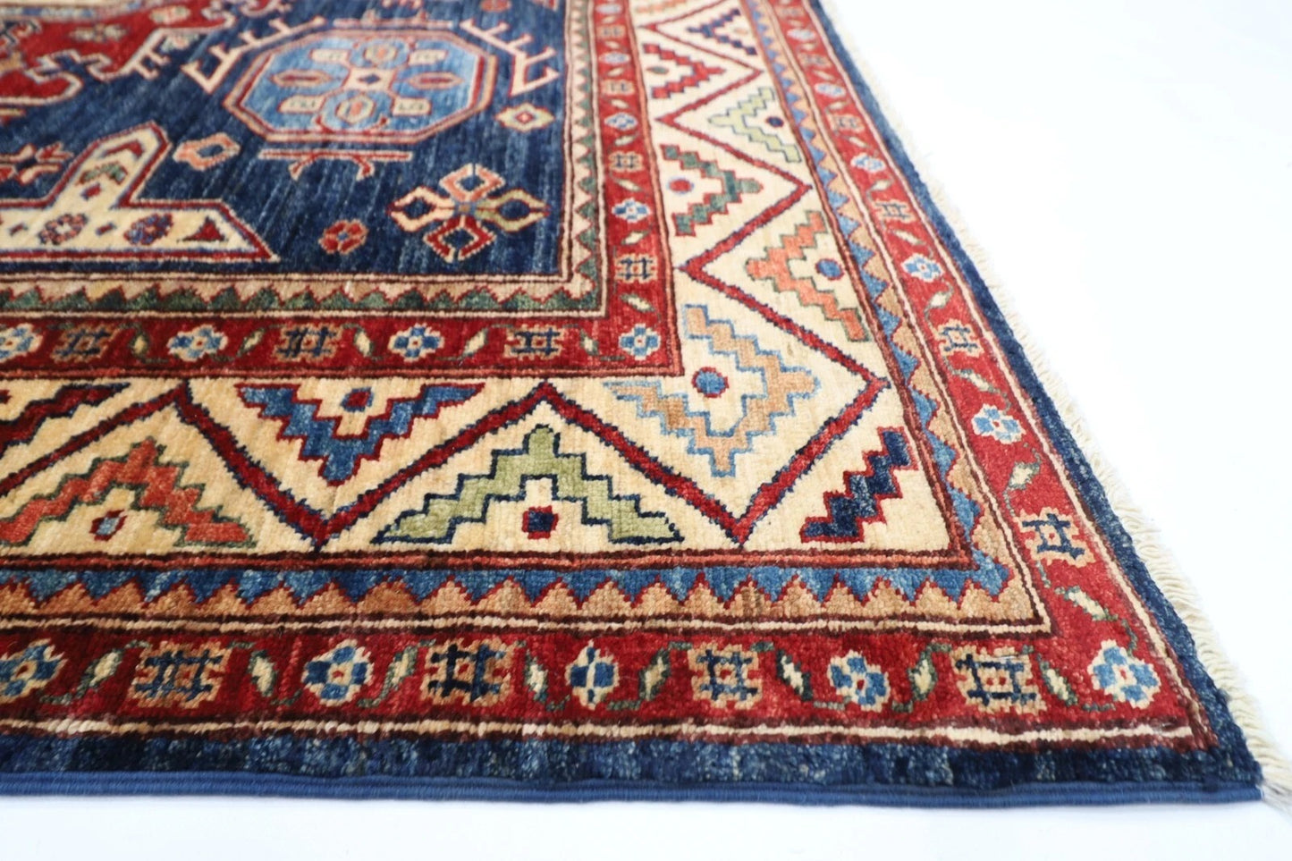 182 x 288 cm | Kazak Blue Afghan Tribal Hand Knotted Veg Dye Wool carpet