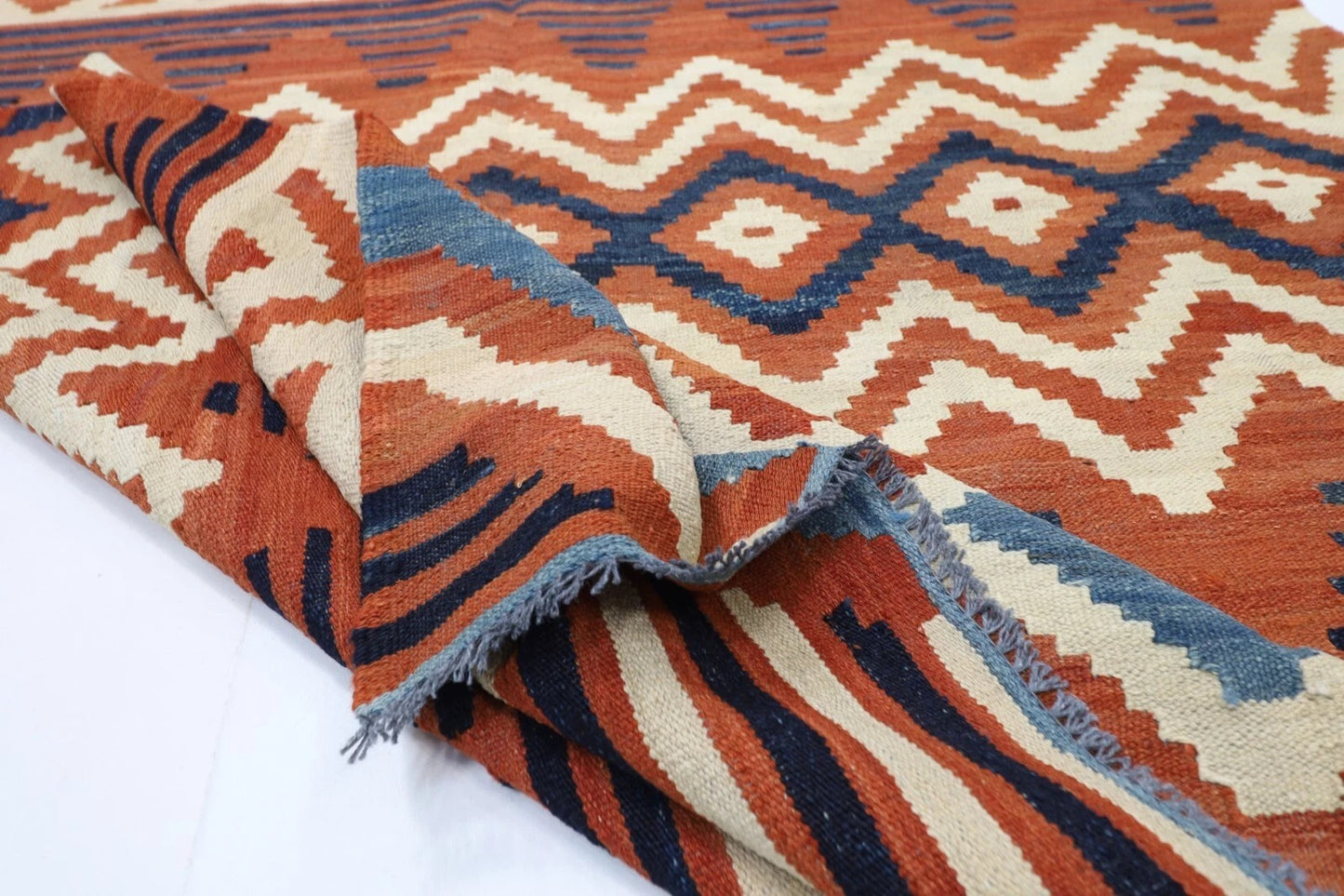160 x 225 cm | Flat Weaved Afghan Tribal Hand Knotted Veg Dye Wool Carpet