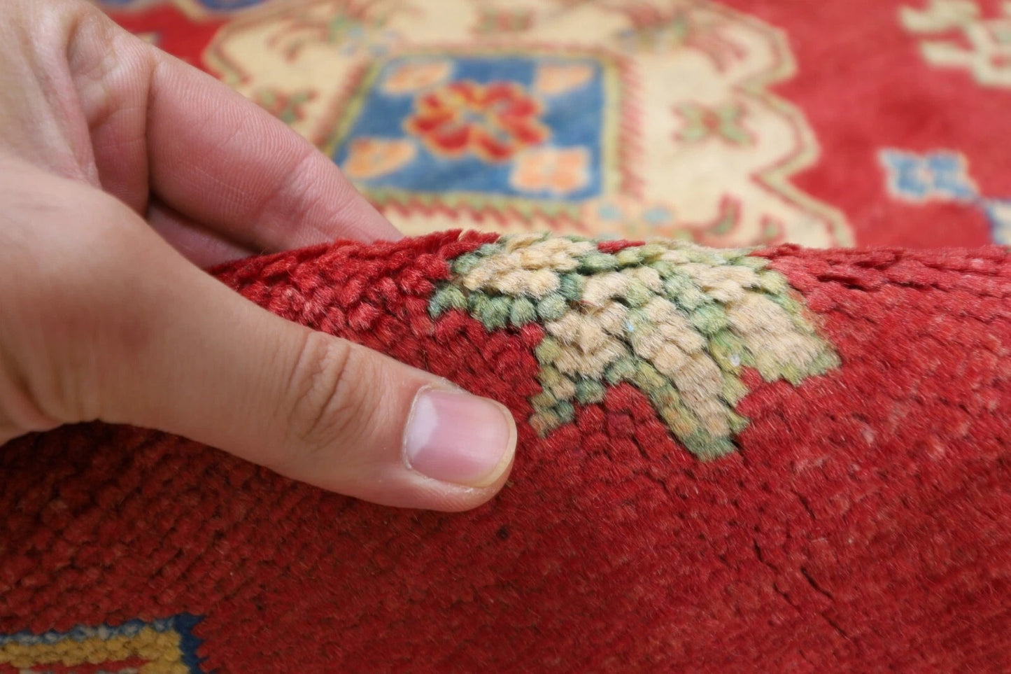 147 x 177 cm | Kazak Tribal Hand Knotted Veg Dye Wool Carpet
