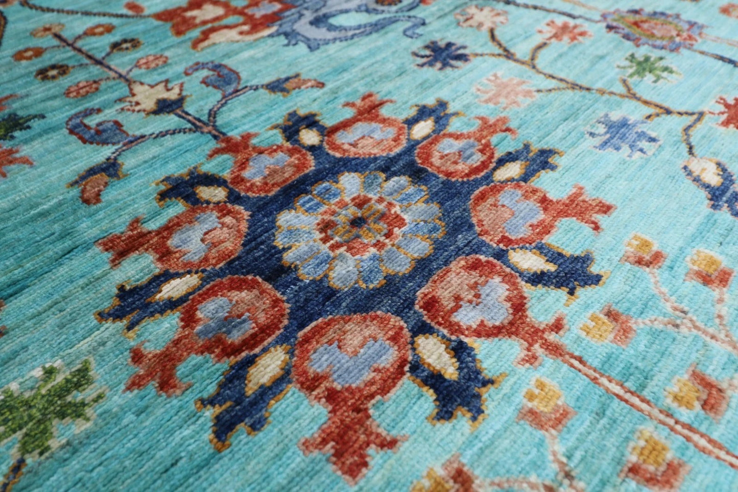 360 x 448 cm | Aryana Turquoise Afghan Tribal Hand Knotted Carpet