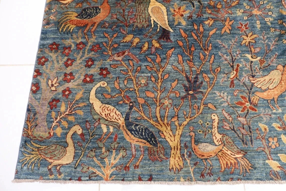 377 x 558 cm | Birds Blue Afghan Tribal Hand Knotted Carpet