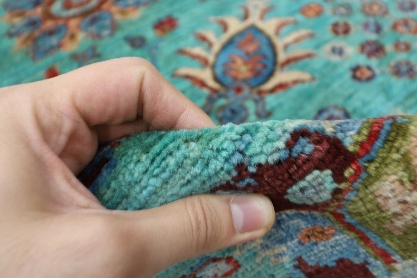 203 x 296 cm | Turquoise Afghan Tribal Hand Knotted Carpet