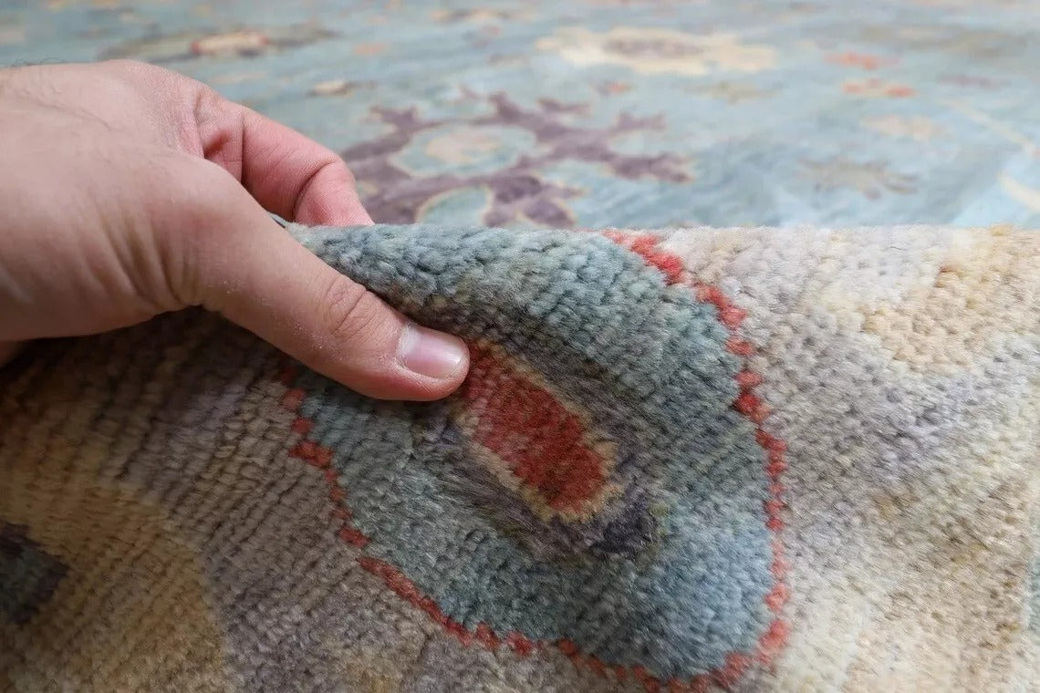 368 x 450 cm | Oushak Blue Handmade Large Size Afghan Area Rug Hand Knotted Carpet Living Room Rug