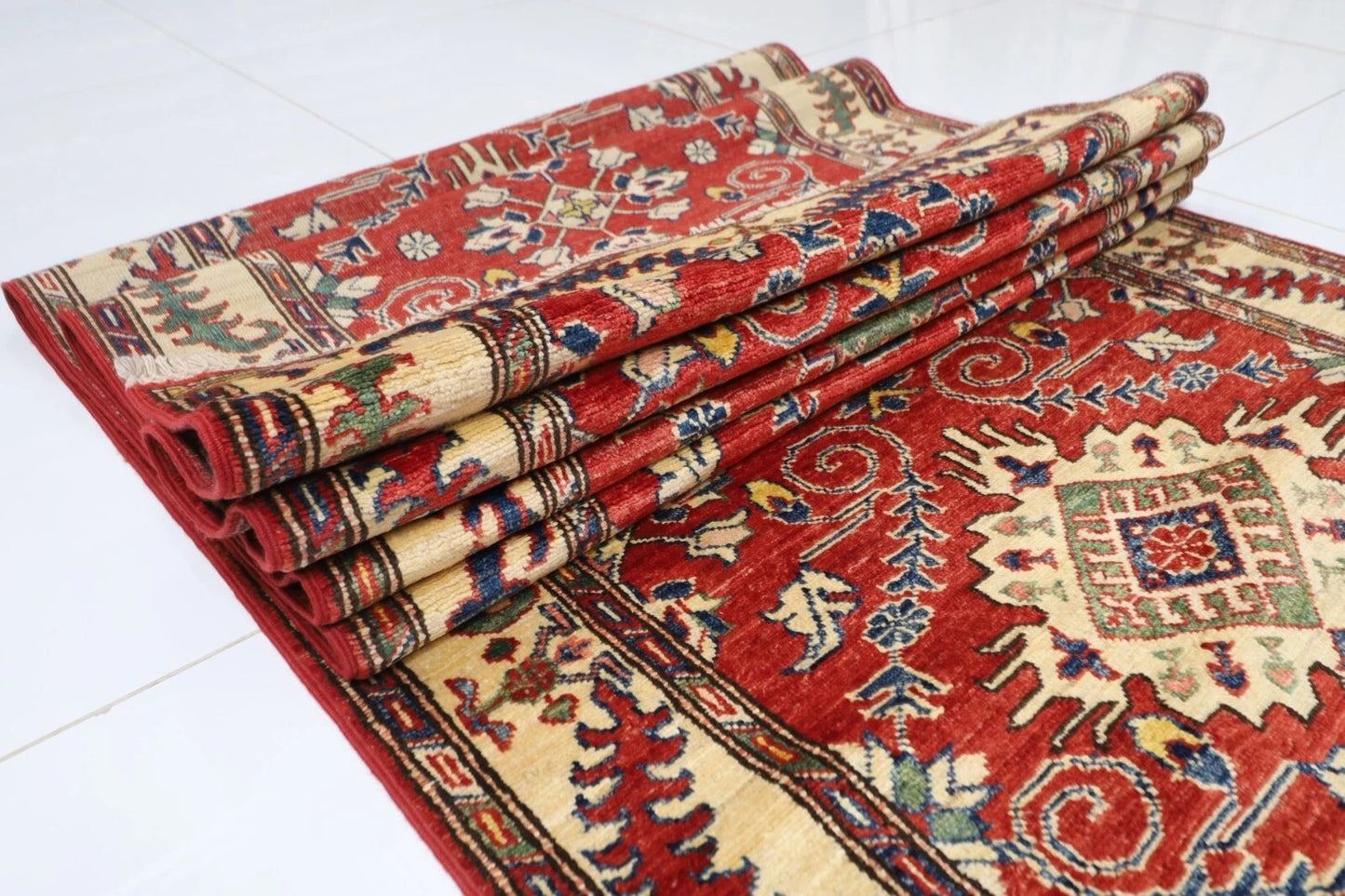 97 x 583 cm | Kazak Red Afghan Tribal Hand Knotted Wool Runner
