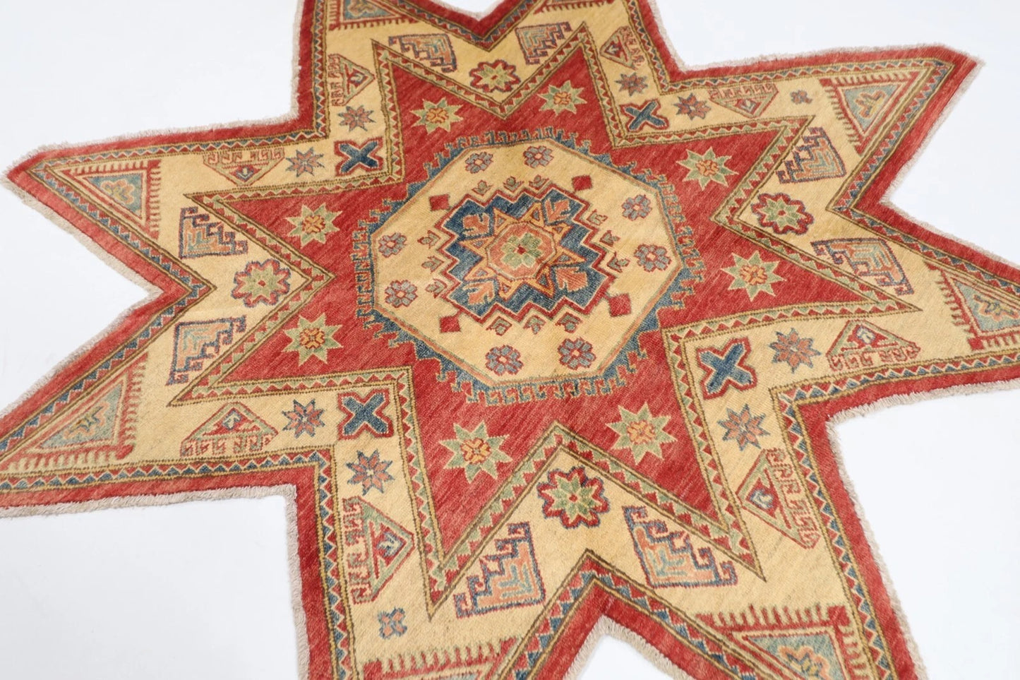 207 x 202 cm | Kazak Afghan Tribal Hand Knotted Wool Carpet