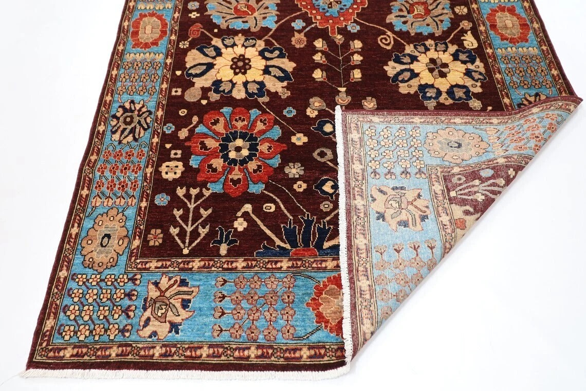 185 x 280 cm | Floral Brown Afghan Tribal Hand Knotted Veg Dye Wool Carpet