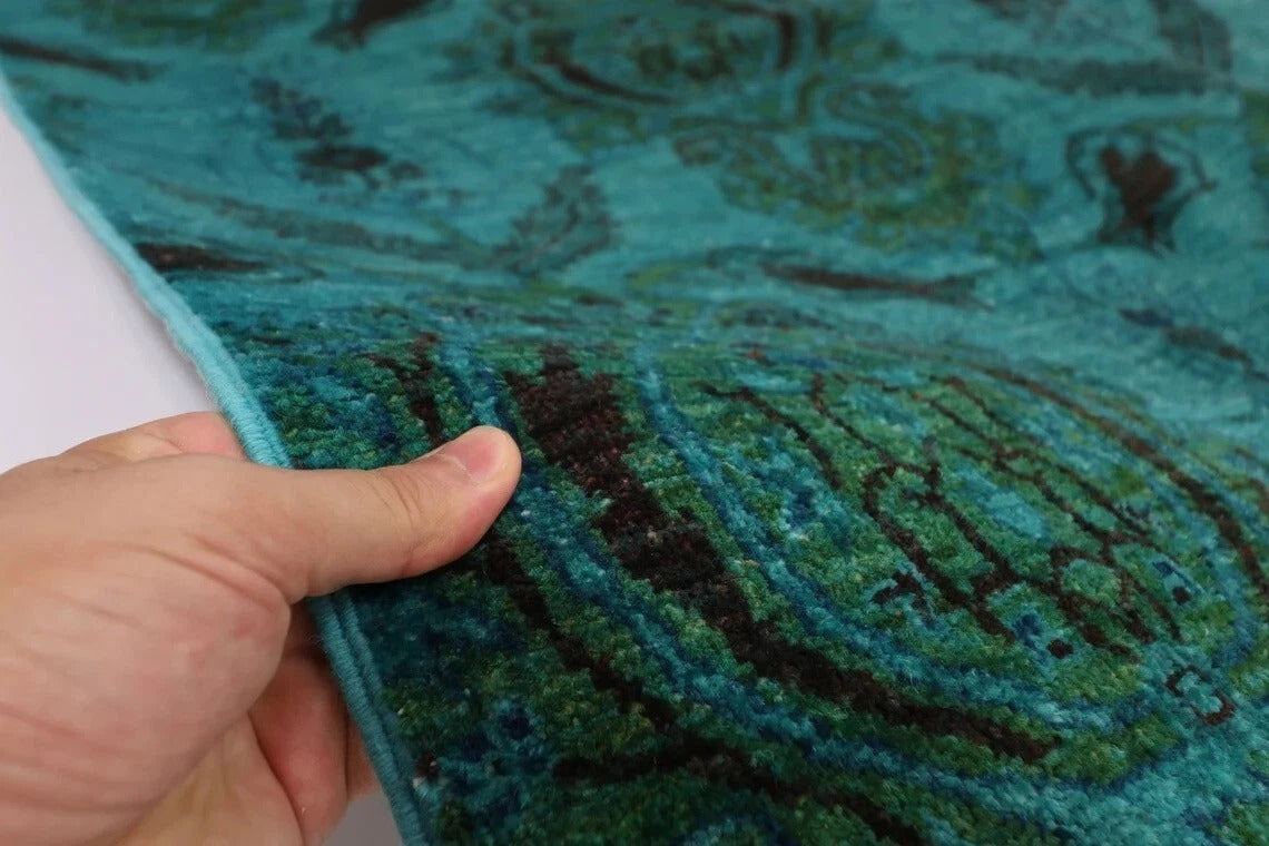258 x 259 cm | Turquoise Afghan Tribal Hand Knotted Wool Round Carpet