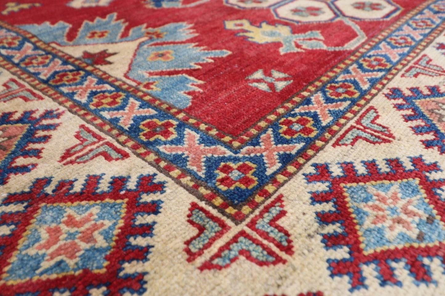 175 x 231 cm | Kazak Afghan Tribal Hand Knotted Veg Dye Wool Carpet