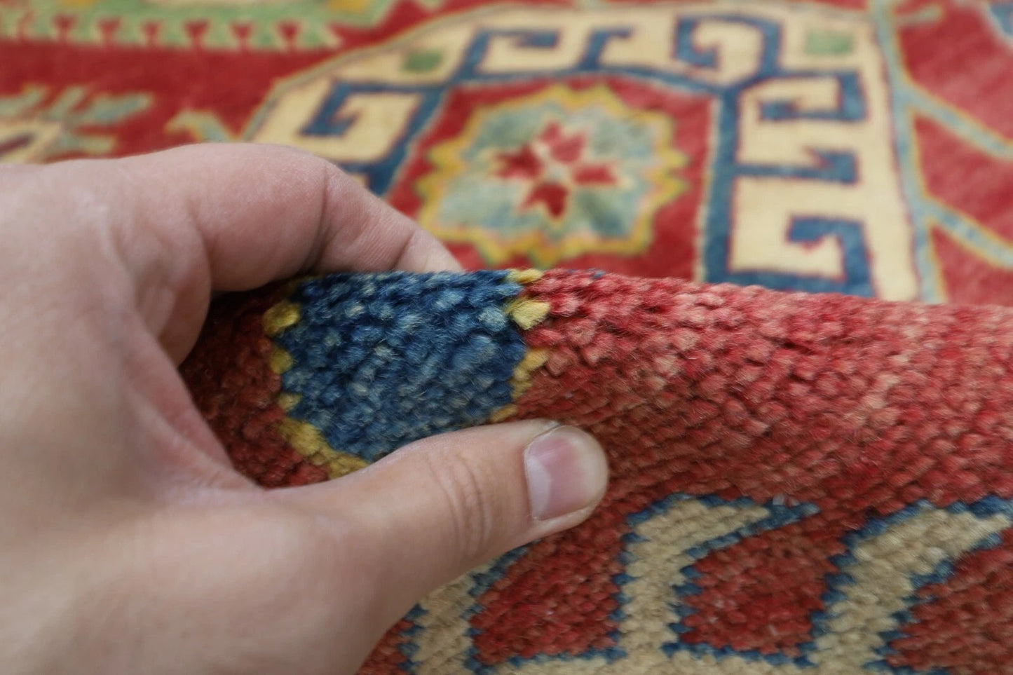 145 x 184 cm | Kazak Tribal Hand Knotted Veg Dye Wool Carpet