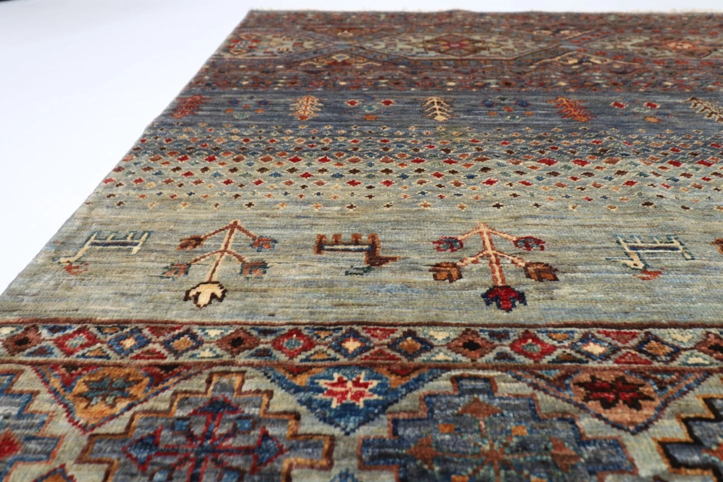177 x 245 cm | Afghan Tribal Hand Knotted Veg Dye Wool Carpet