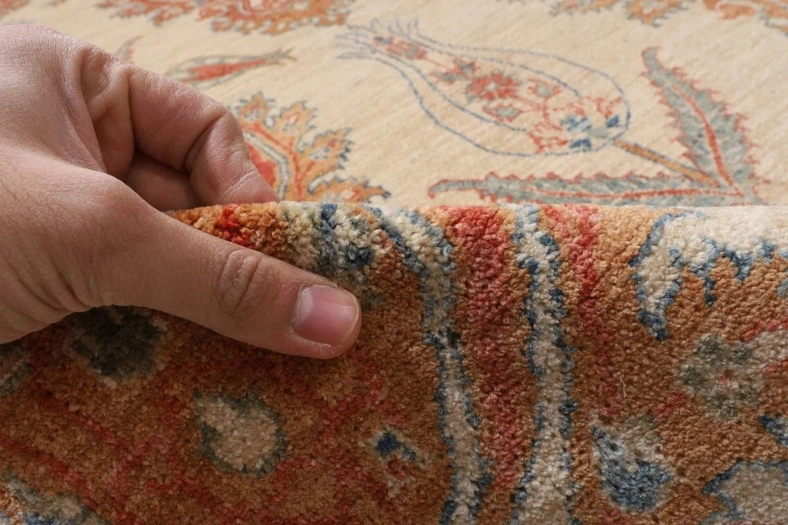 193 x 280 cm | Suzani Beige Afghan Tribal Hand Knotted Veg Dye Wool Carpet