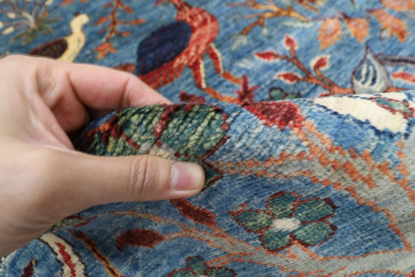180 x 275 cm | Birds Blue Afghan Tribal Hand Knotted Veg Dye Wool carpet
