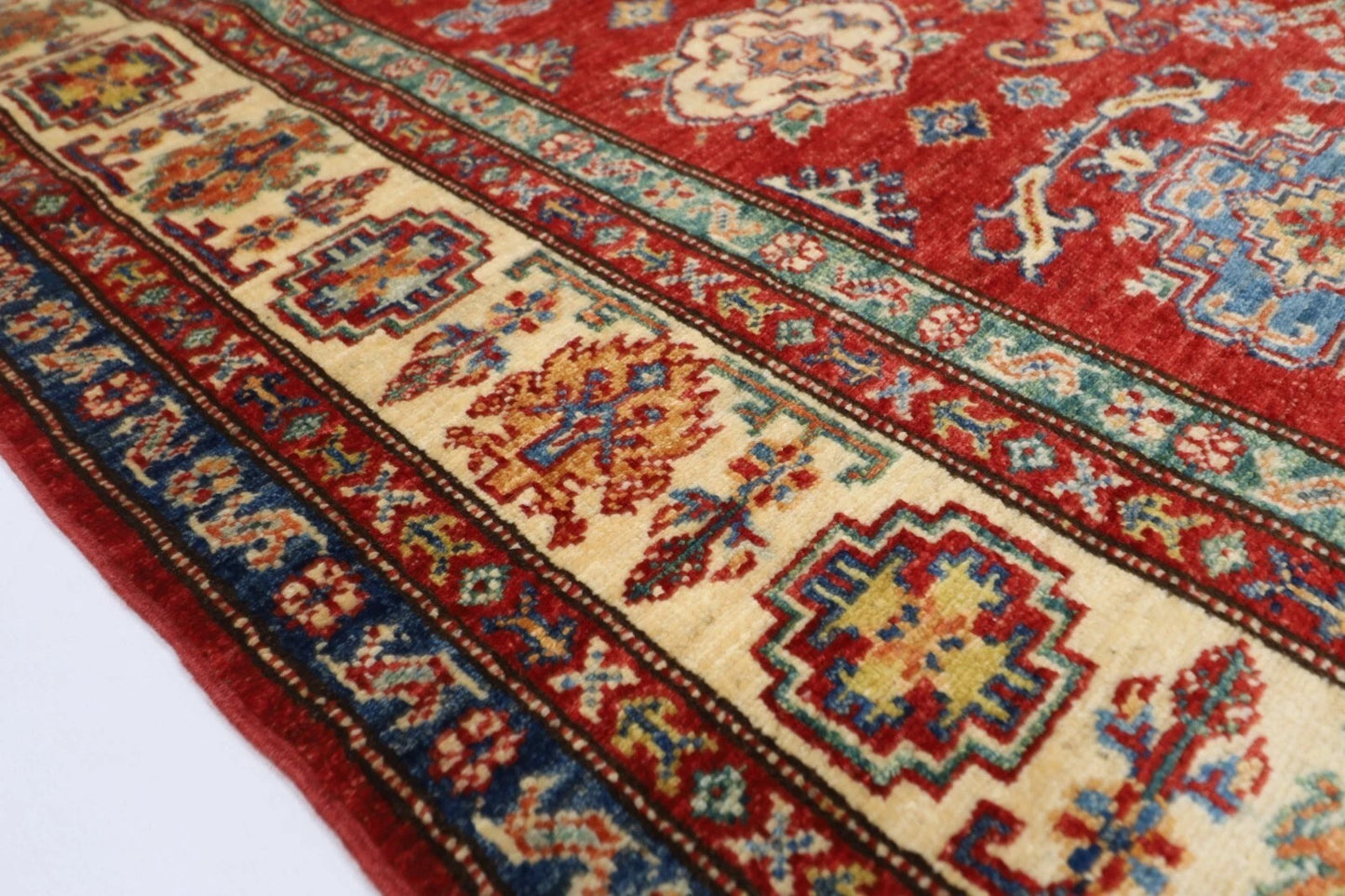 149 x 208 cm | Kazak Afghan Tribal Hand Knotted Veg Dye Wool Carpet