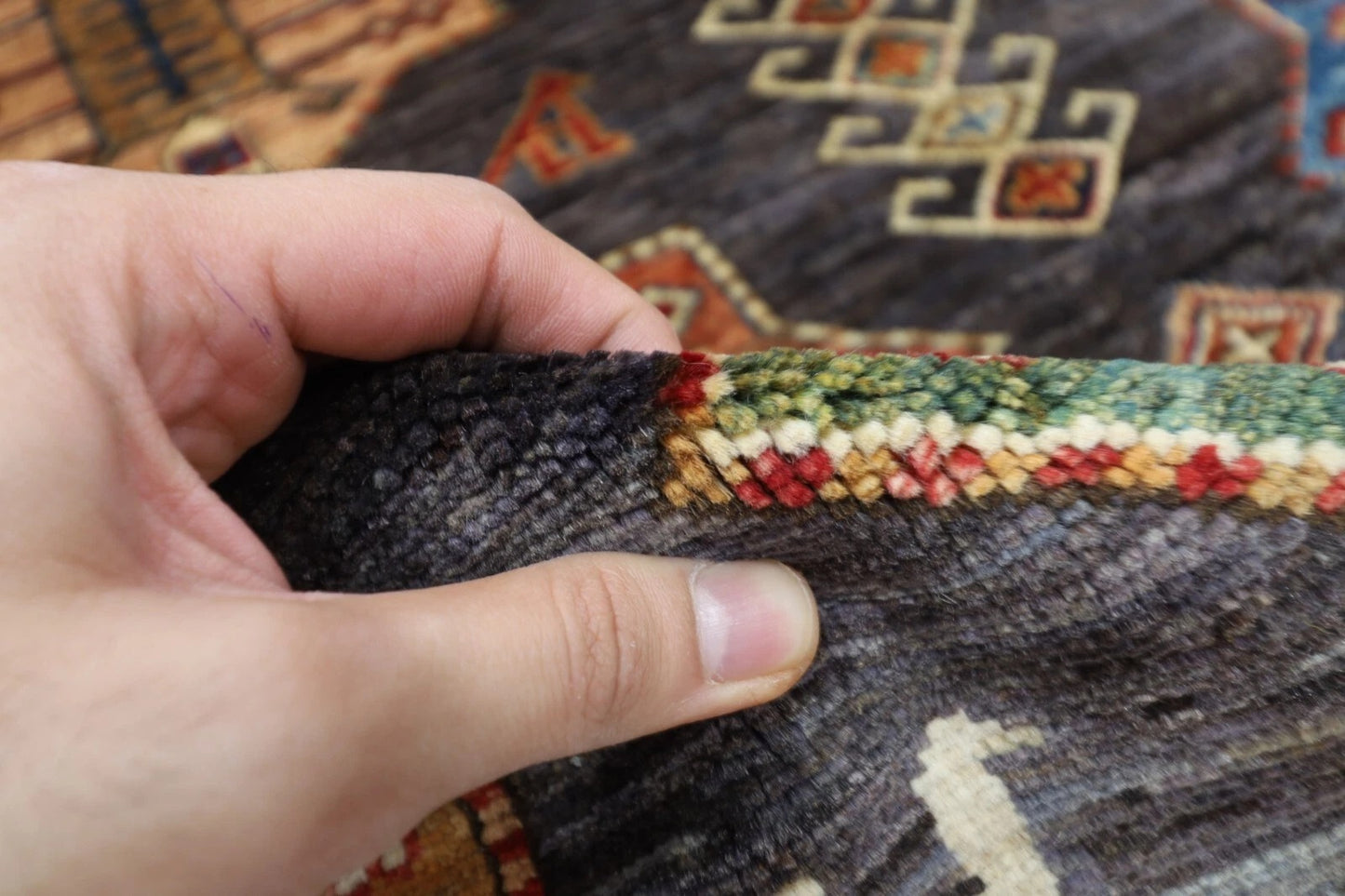 168 x 241 cm | Kazak Afghan Tribal Hand Knotted Veg Dye Wool Carpet