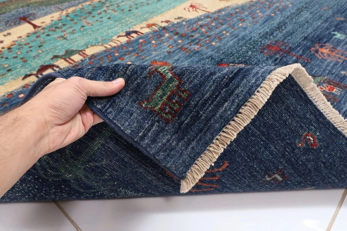 184 x 260 cm | Landscape Gabbeh Afghan Tribal Hand Knotted Veg Dye Wool Carpet