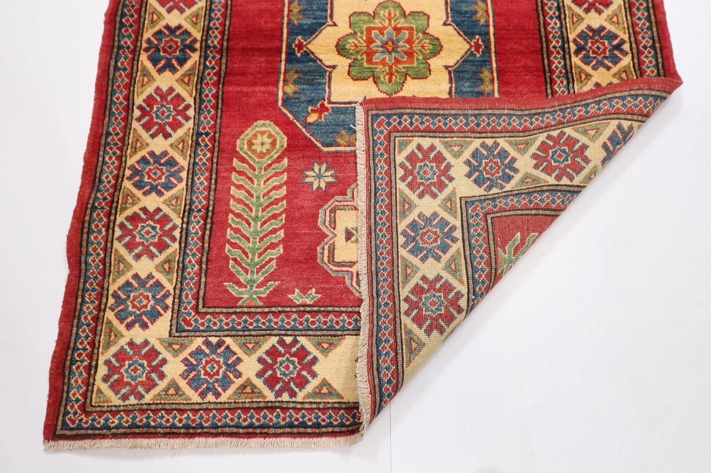 120 x 160 cm | Kazak Afghan Tribal Hand Knotted Veg Dye Wool carpet