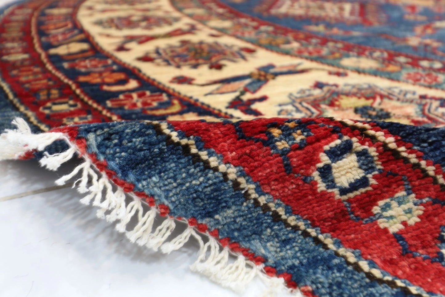 247 x 252 cm | Kazak Afghan Tribal Hand Knotted Wool Round Carpet