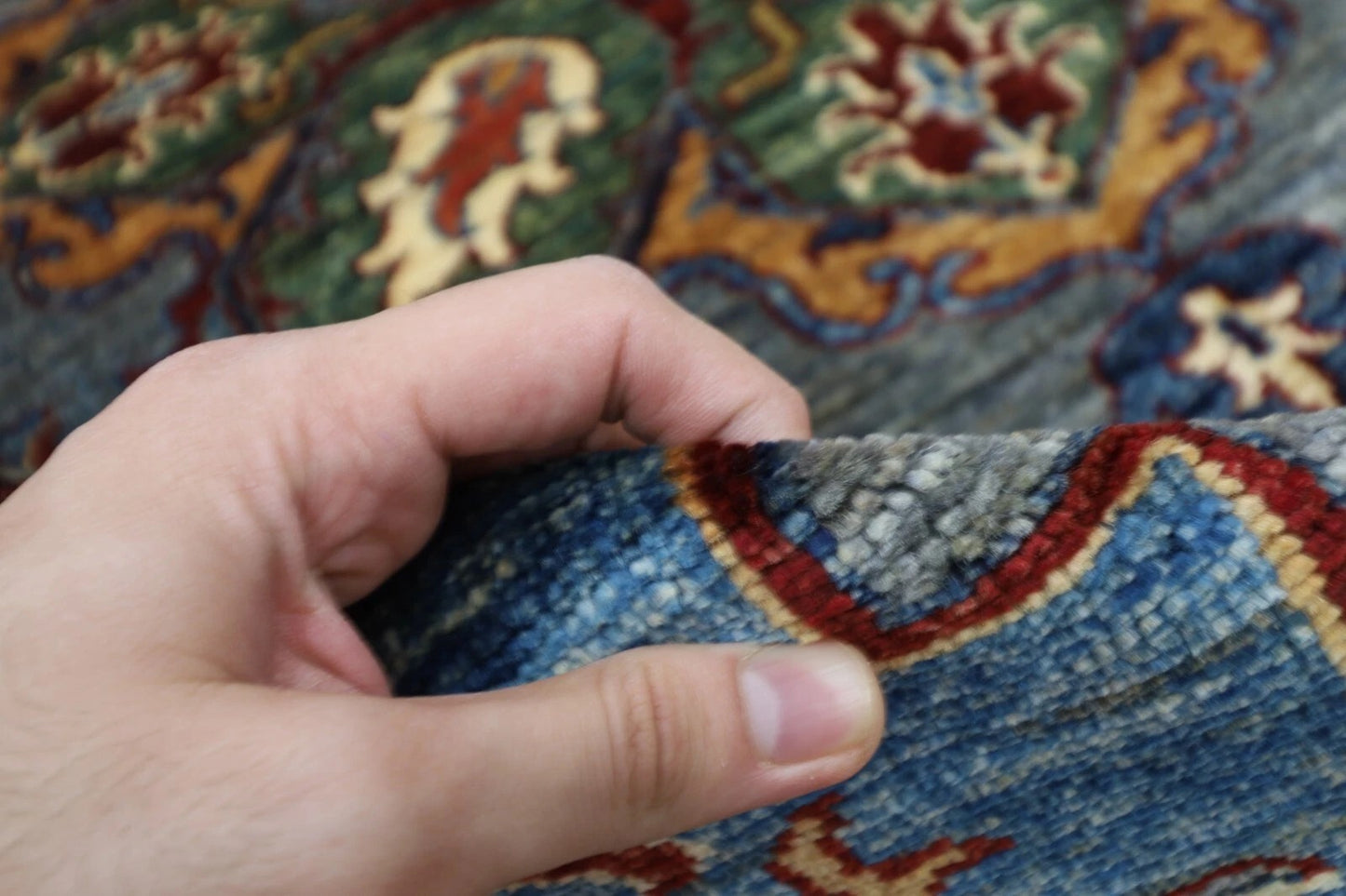173 x 240 cm | Kazak Afghan Tribal Hand Knotted Veg Dye Wool Carpet Blueish Grey