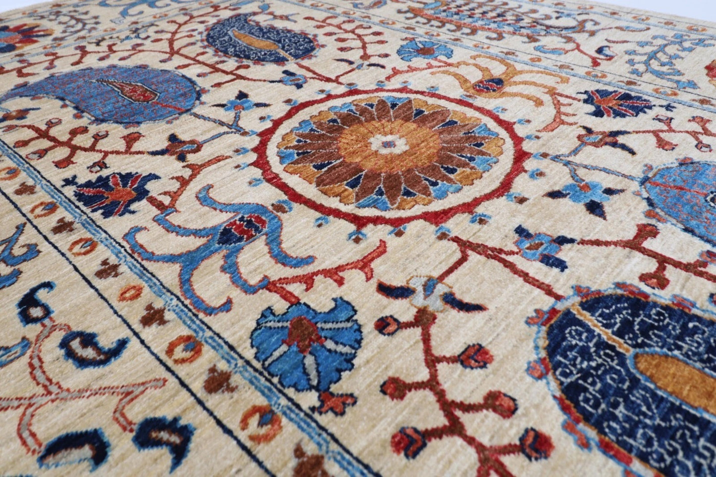 184 x 268 cm | Suzani Beige Afghan Tribal Hand Knotted Veg Dye Wool carpet