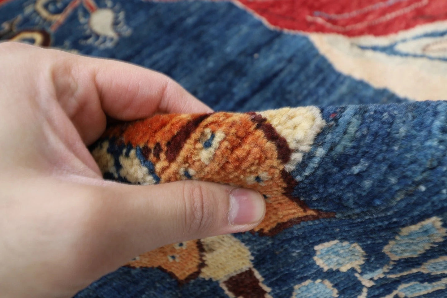 177 x 240 cm | Navy Afghan Tribal Hand Knotted Veg Dye Wool Carpet