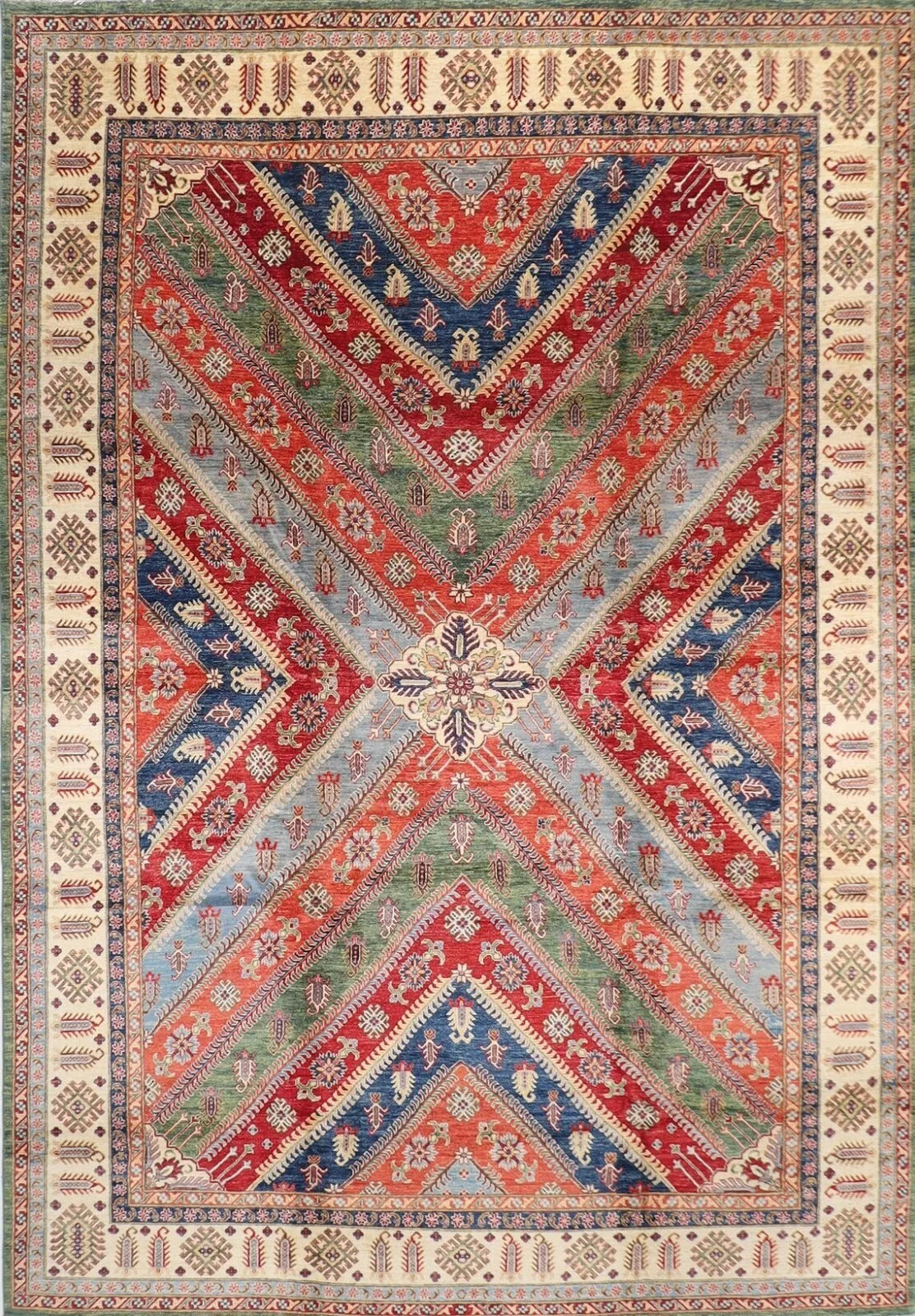276 x 413 cm | Kazak Afghan Tribal Hand Knotted Carpet