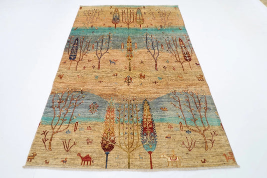 166 x 247 cm | Landscape Afghan Tribal Hand Knotted Veg Dye Wool Carpet