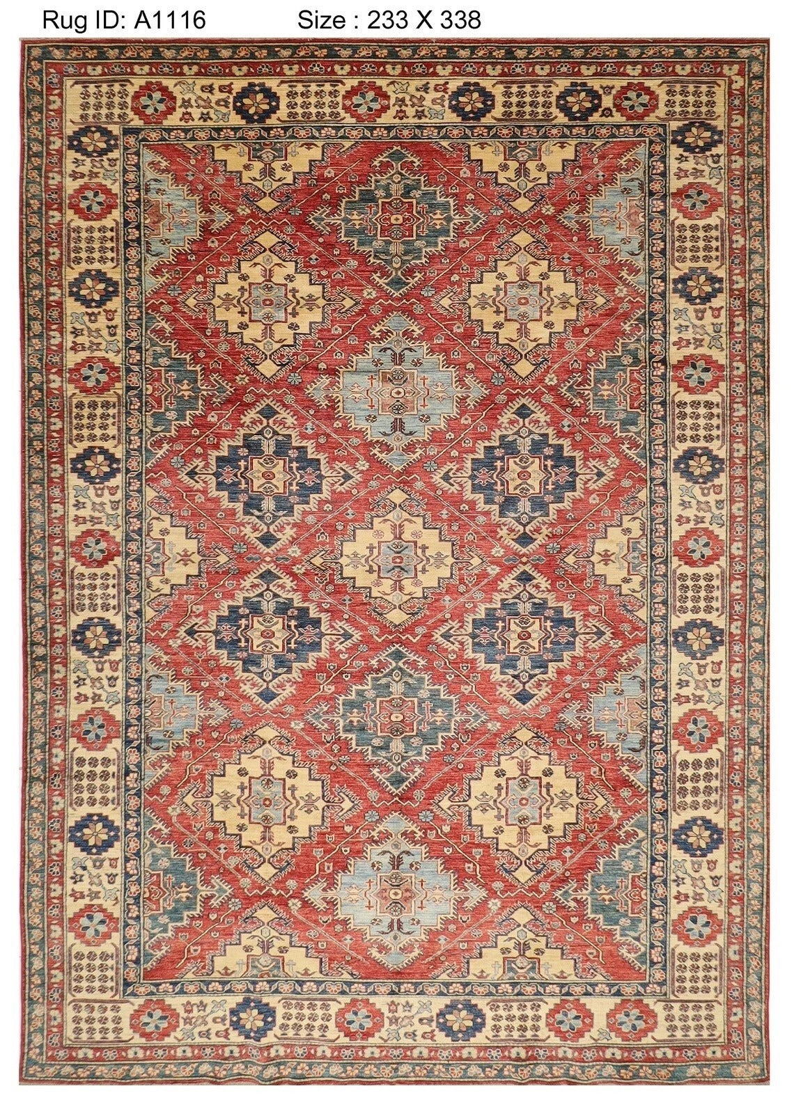 231 x 336 cm | Kazak Afghan Tribal Hand Knotted Carpet