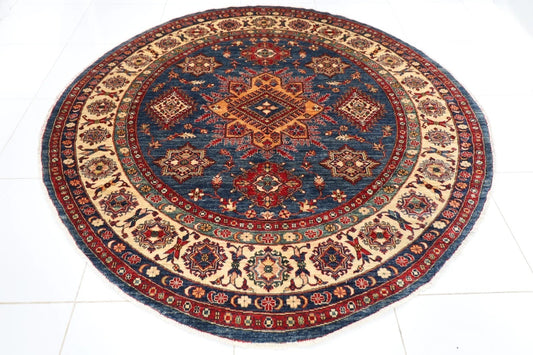 247 x 252 cm | Kazak Afghan Tribal Hand Knotted Wool Round Carpet