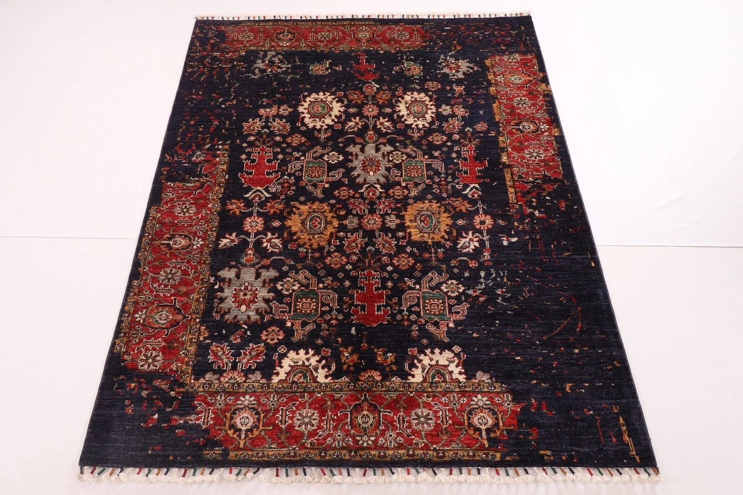 158 x 195 cm | Abstract Afghan Tribal Hand Knotted Veg Dye Wool Carpet