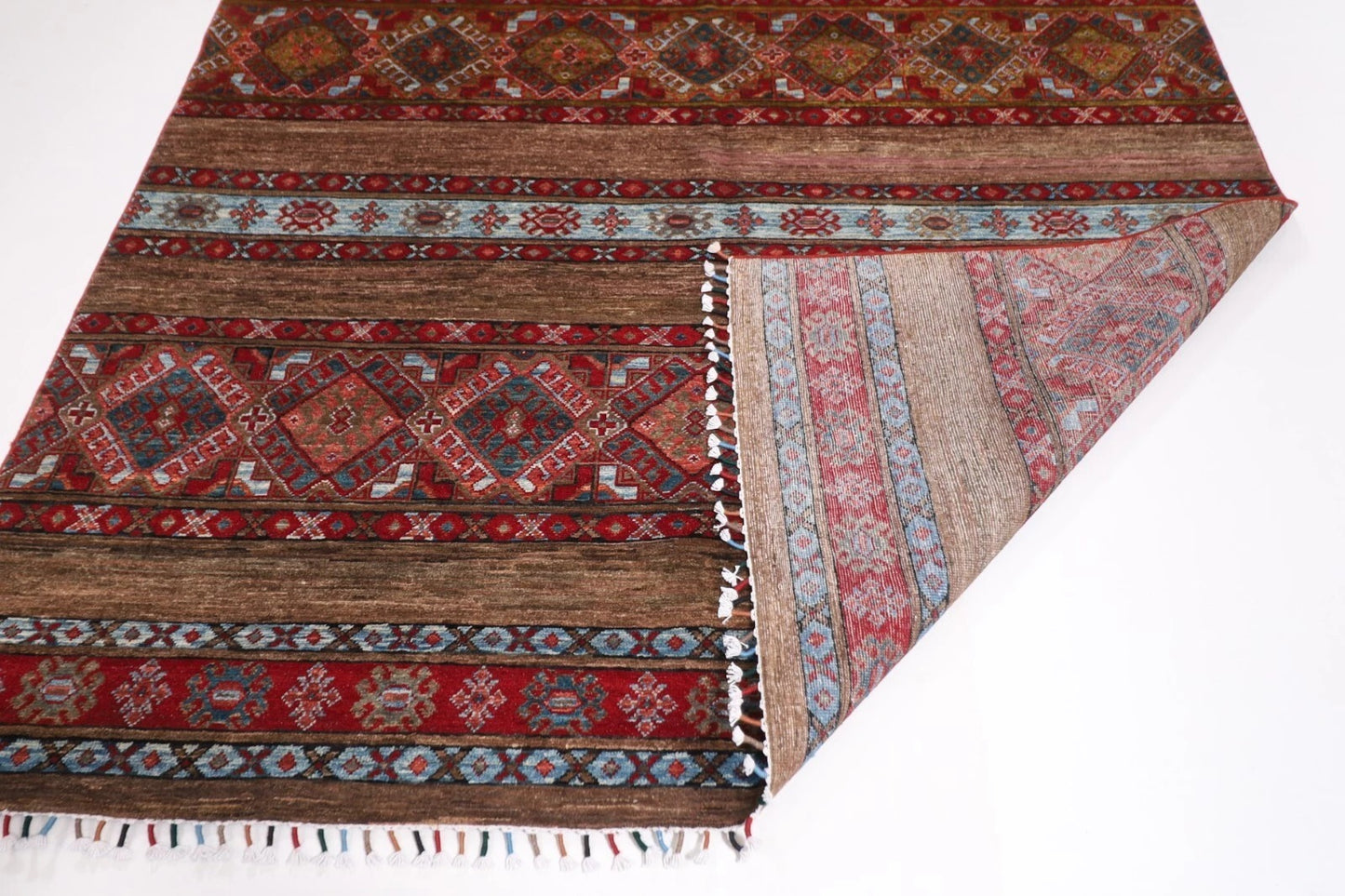 198 x 290 cm | Striped Afghan Tribal Hand Knotted Carpet