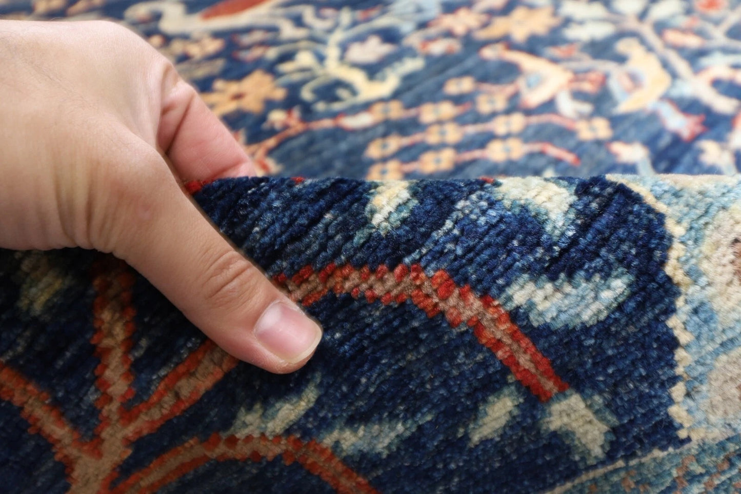 252 x 295 cm | Birds Navy Afghan Tribal Hand Knotted Carpet